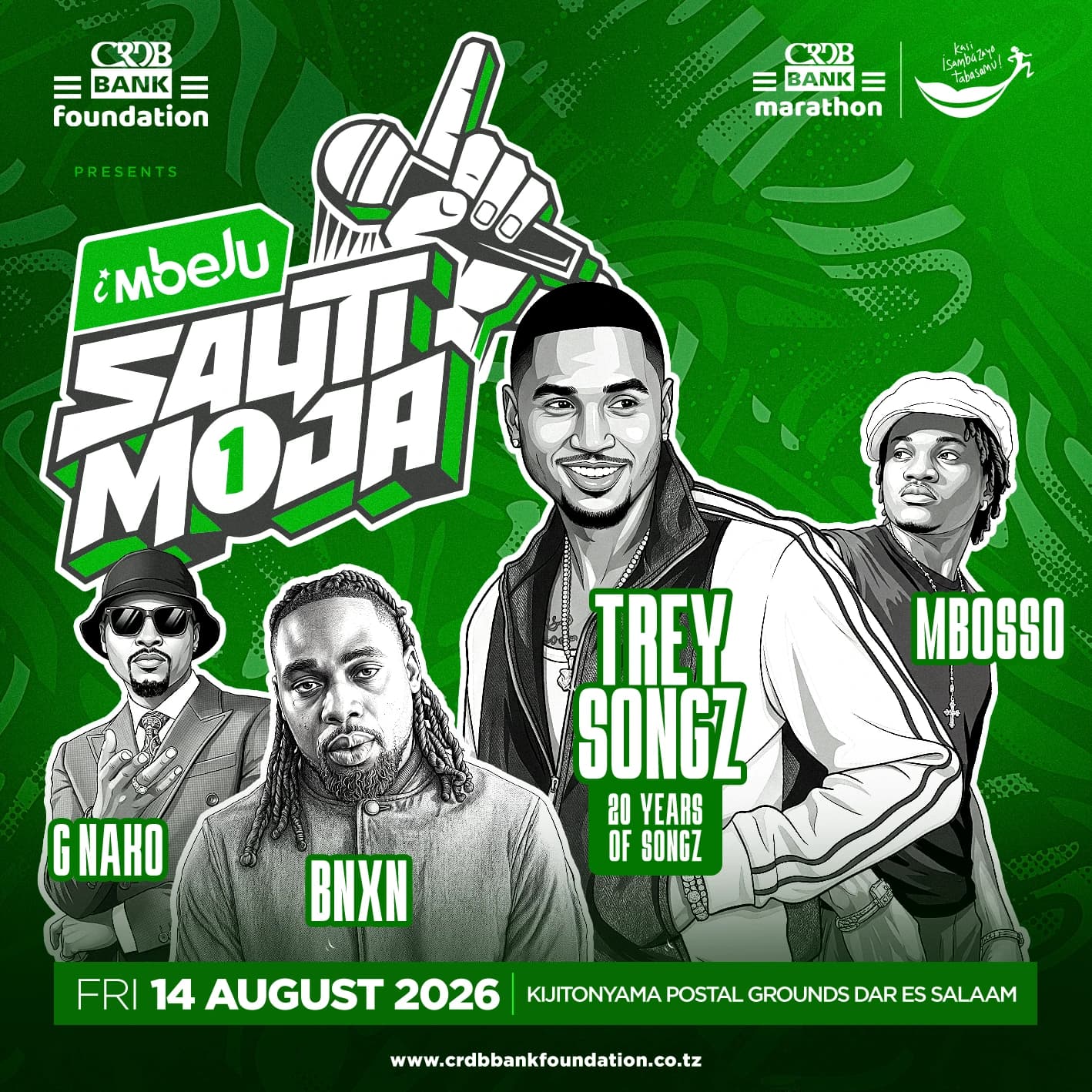 iMbeju Sauti Moja campaign poster featuring Trey Songz, Mbosso, Bnxn and G Nako